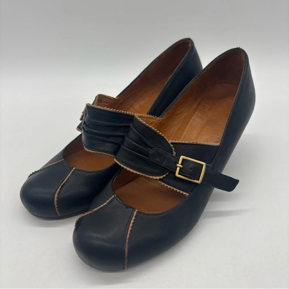 Chie Mihara Retro Black Buckle Leather Pumps Heels Women’s EU 39 US 9 - Picture 4 of 16